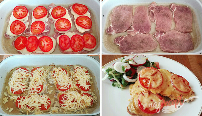 Recept Pečené bravčové rezne so syrom, smotanou a paradajkami