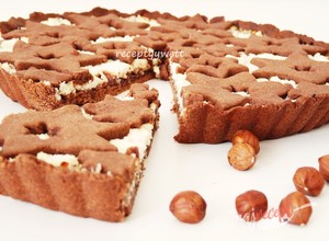 Fotorecept: Kakaový koláč s tvarohom a lieskovcami